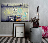 Painting by numbers graffiti art children on the wall